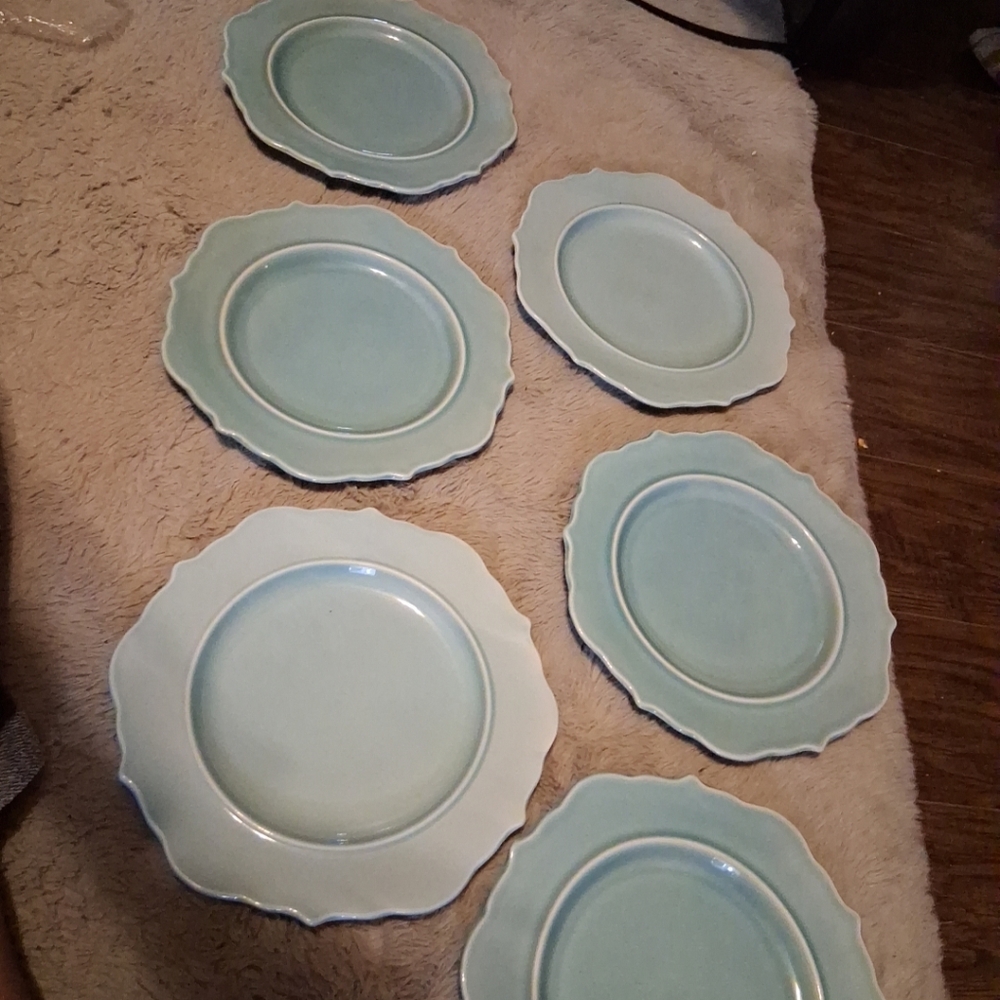 Threshold Blue Dinner Plates #4 WELLSBRIDGE Aqua 10 1/2" Scalloped